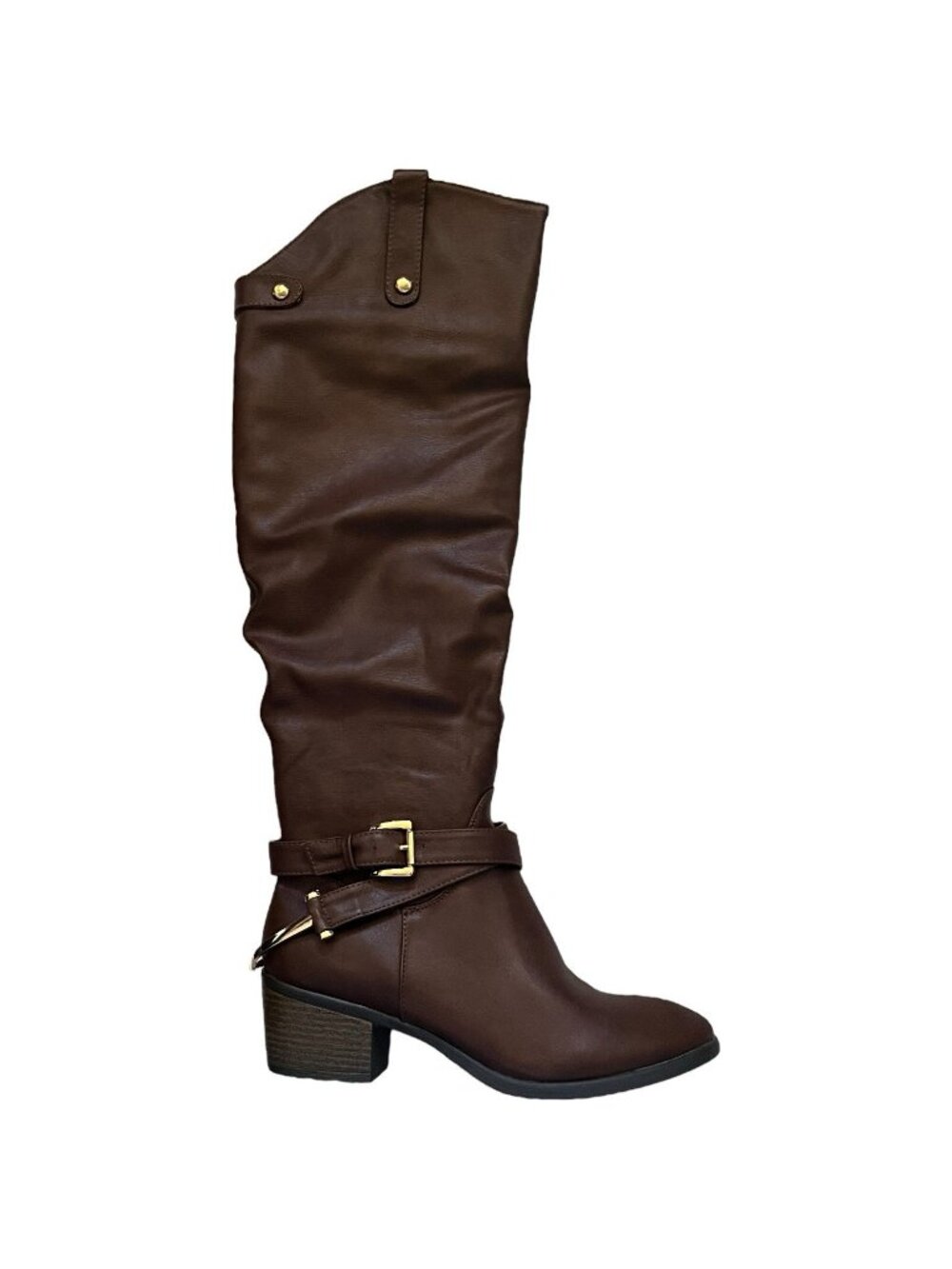 Venus Brown Slouchy Riding Fashion Boots Womens Size 10 Buckle Strap Mid Heel - Picture 11 of 13